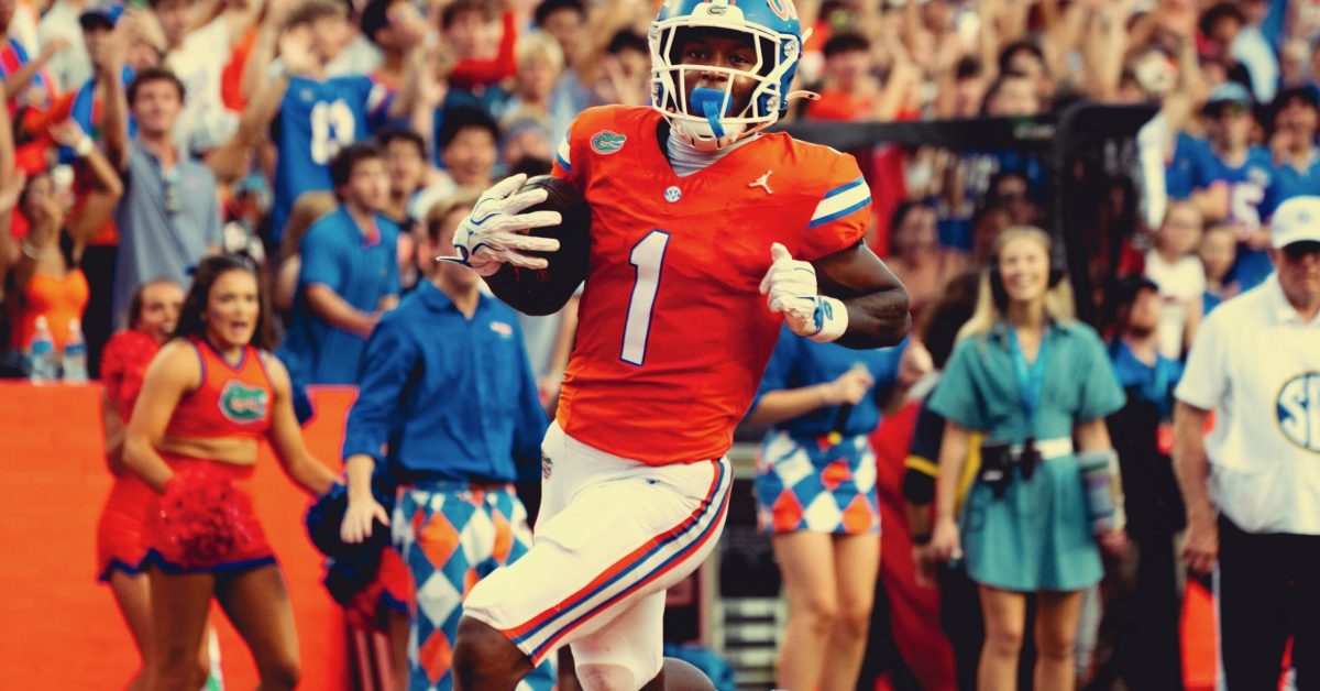 Vernell Brown III finishing off a punt return touchdown in the Gators' 52-3 win over Campbell