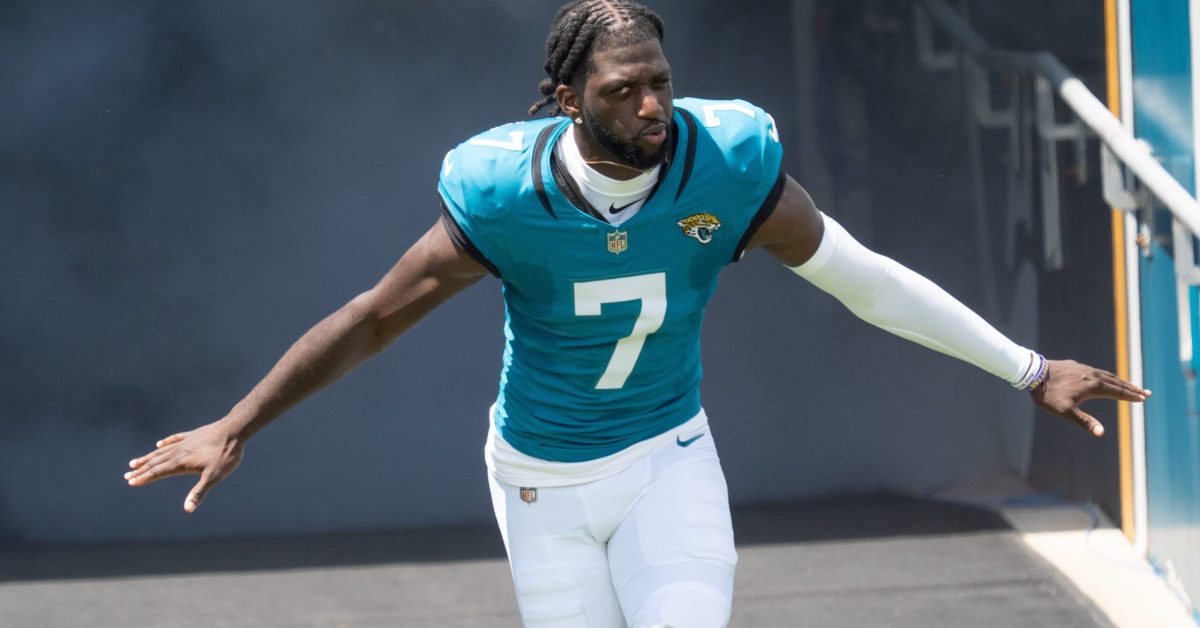 Jacksonville Jaguars wide receiver Brian Thomas Jr. (7) comes out of the tunnel before the start of an NFL football game between the Carolina Panthers at Jacksonville Jaguars at EverBank Stadium Sunday September 7, 2025. [Doug Engle/Florida Times-Union]