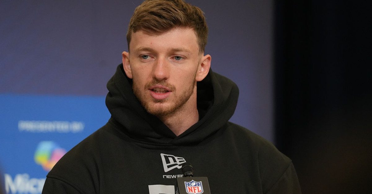 Dillon Thieneman meets with the media at the 2026 NFL Combine.