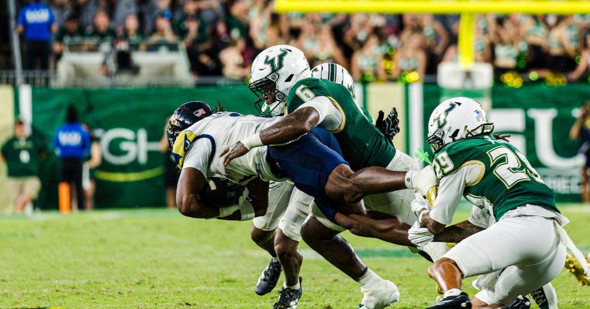 TAMPA, FL - SEPTEMBER 05: The South Florida Bulls take on the FIU Panthers at Raymond James Stadium on September 5, 2026 in Tampa, Florida. (Photo by Austin Vogl)
